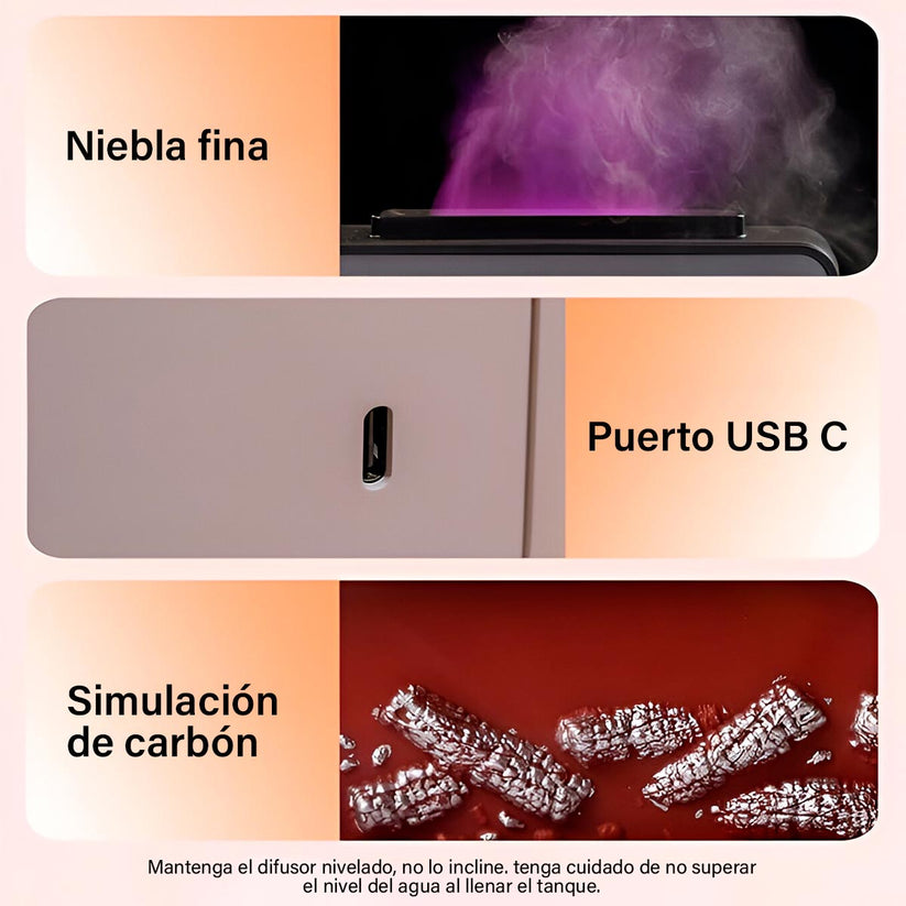 Humidificador Chimenea LED Difusor Aromas