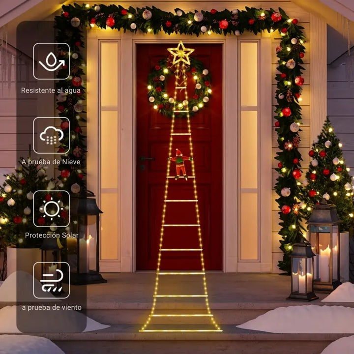ESCALERA LED NAVIDEÑA DE 2 METROS + PAPÁ NOEL 30CM