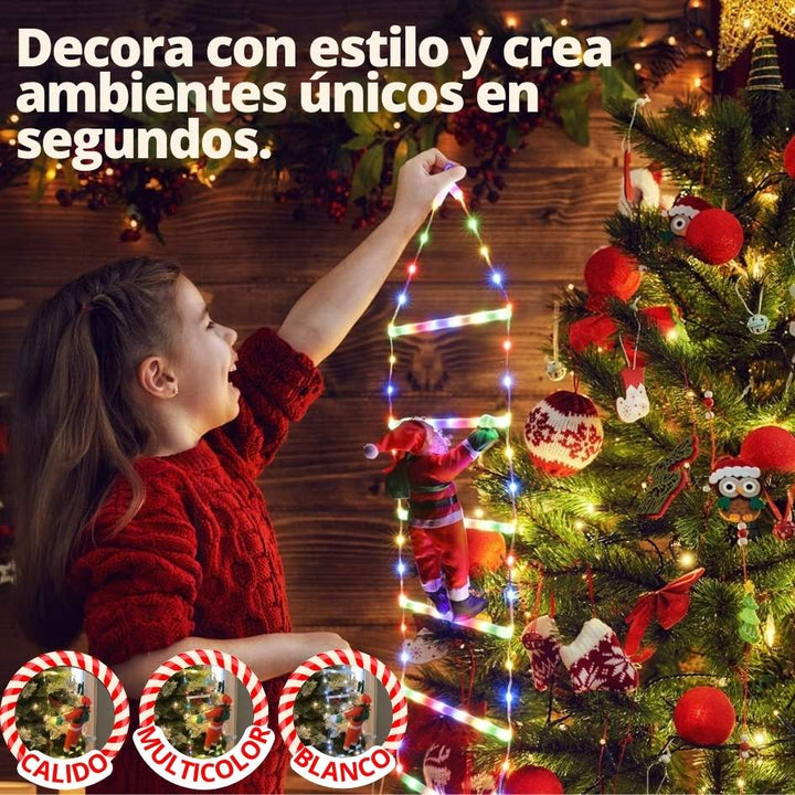 ESCALERA LED NAVIDEÑA DE 2 METROS + PAPÁ NOEL 30CM