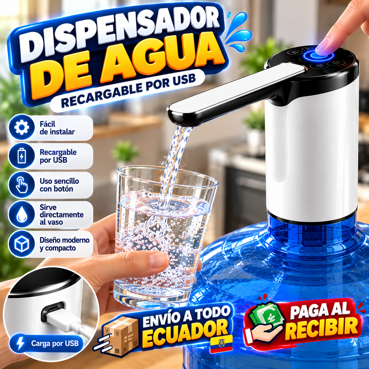 DISPENSADOR DE AGUA ELECTRICO RECARGABLE
