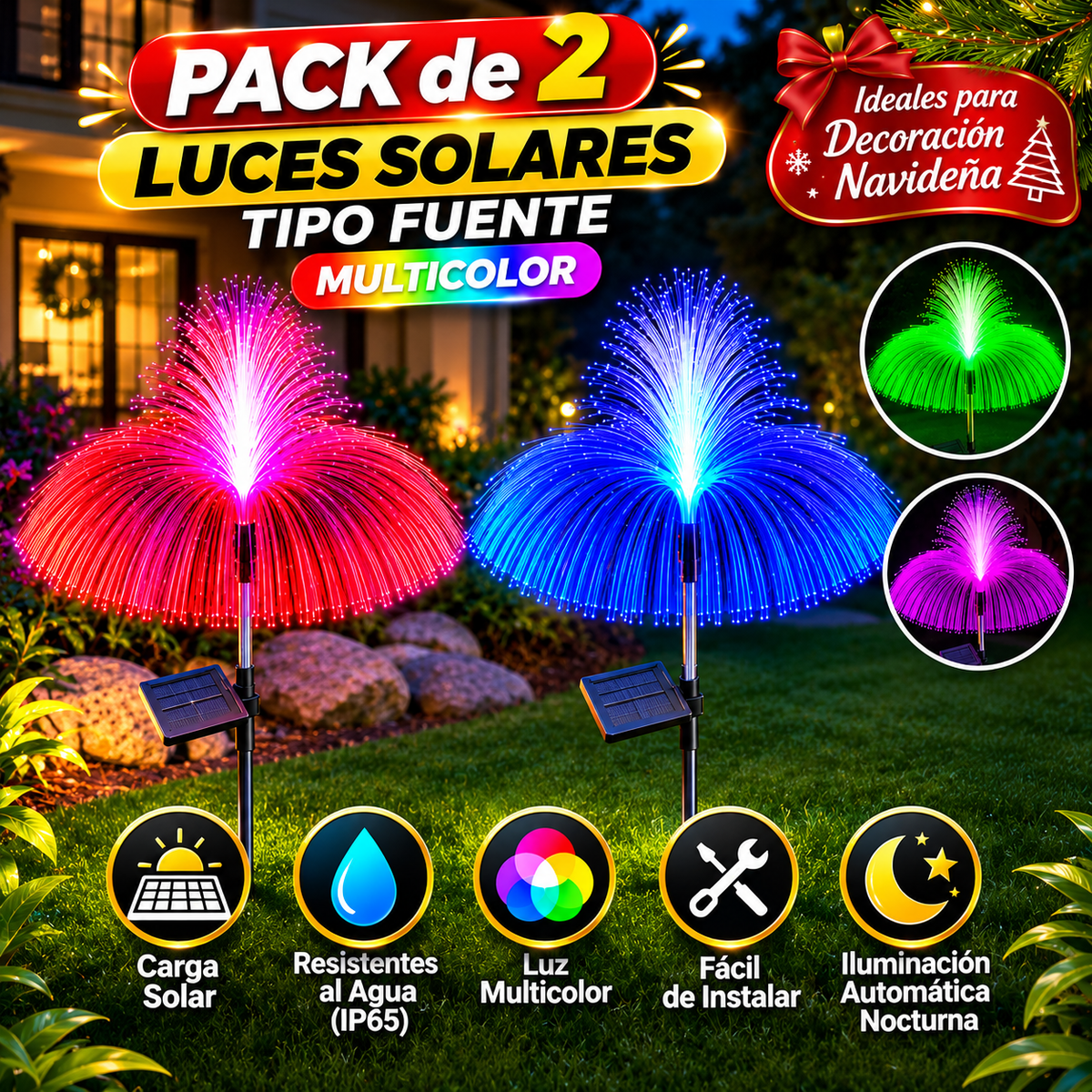 LUCES SOLARES IMPERMEABLE PARA JARDIN Pack X2