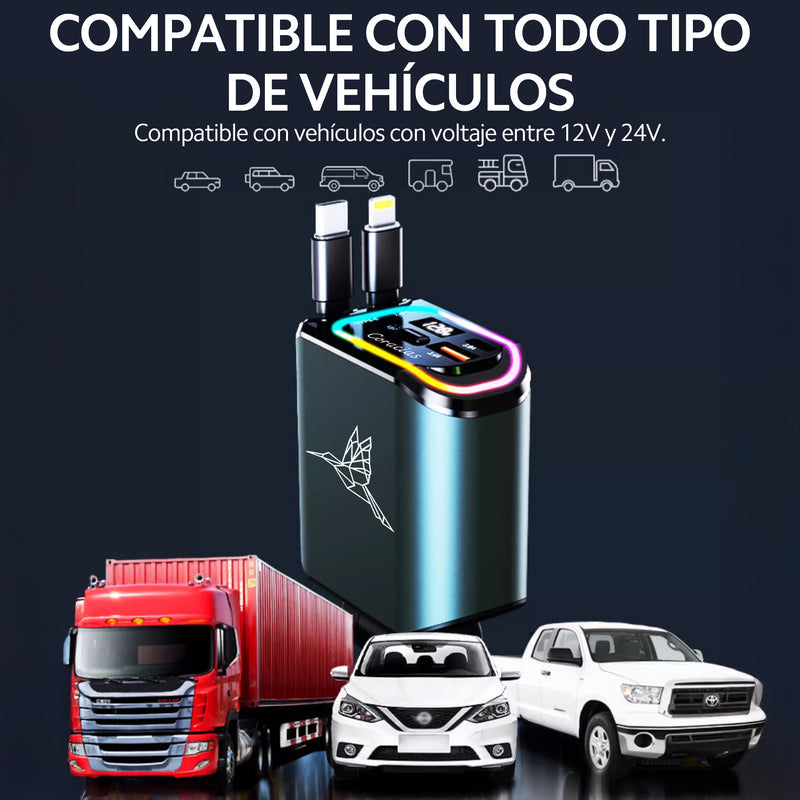 4 En 1 Cargador Retráctil De Coche De Carga Rápida De 120v