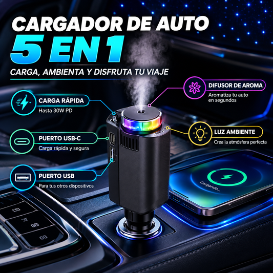 CARGADOR AROMATIZANTE DE AUTO 5 EN 1