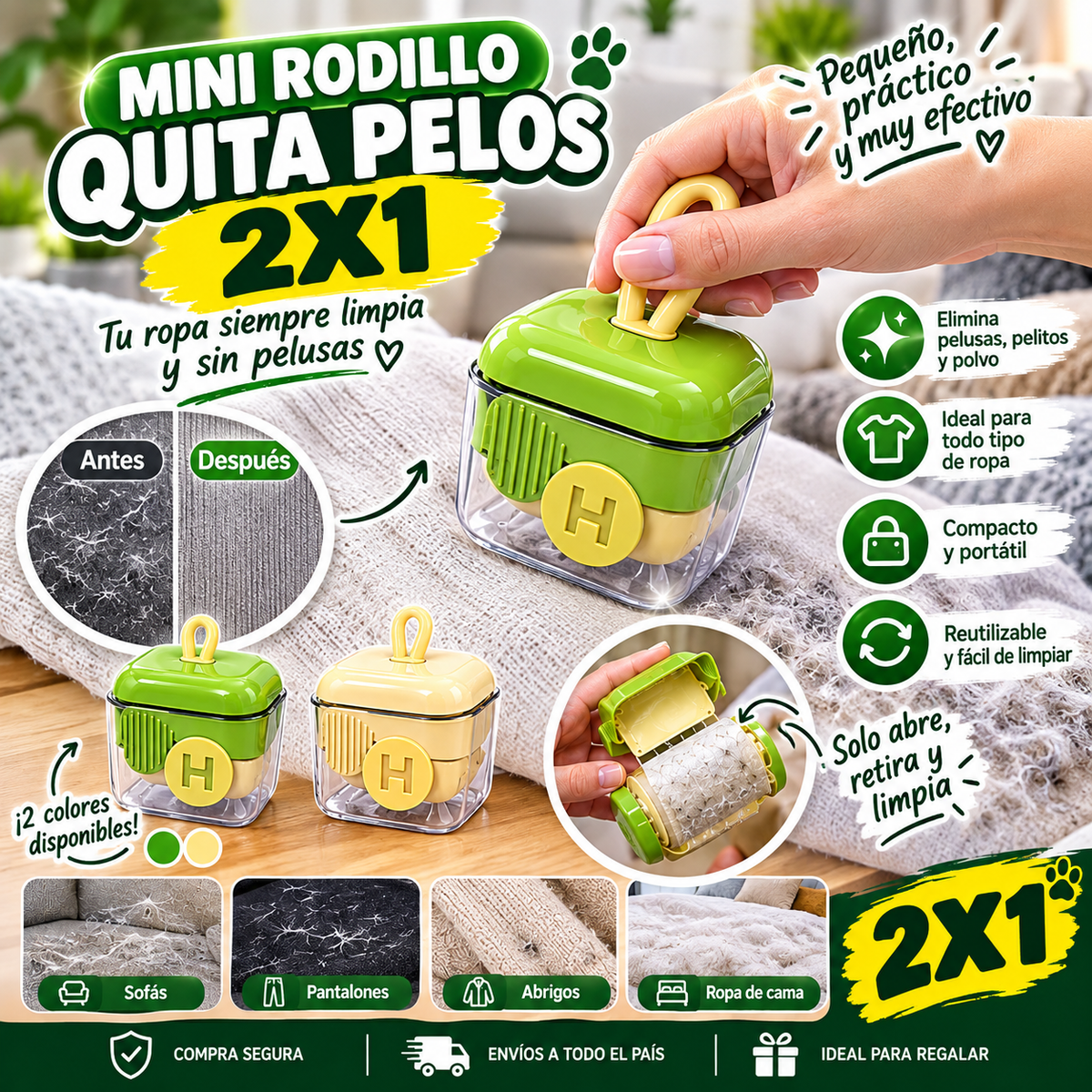 MINI RODILLO QUITA PELOS 2X1
