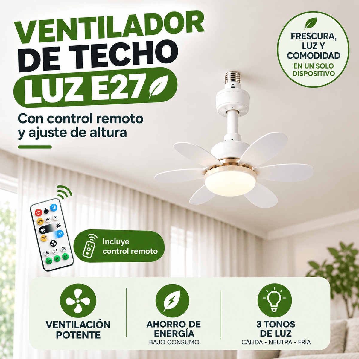Ventilador de Techo con Luz Led