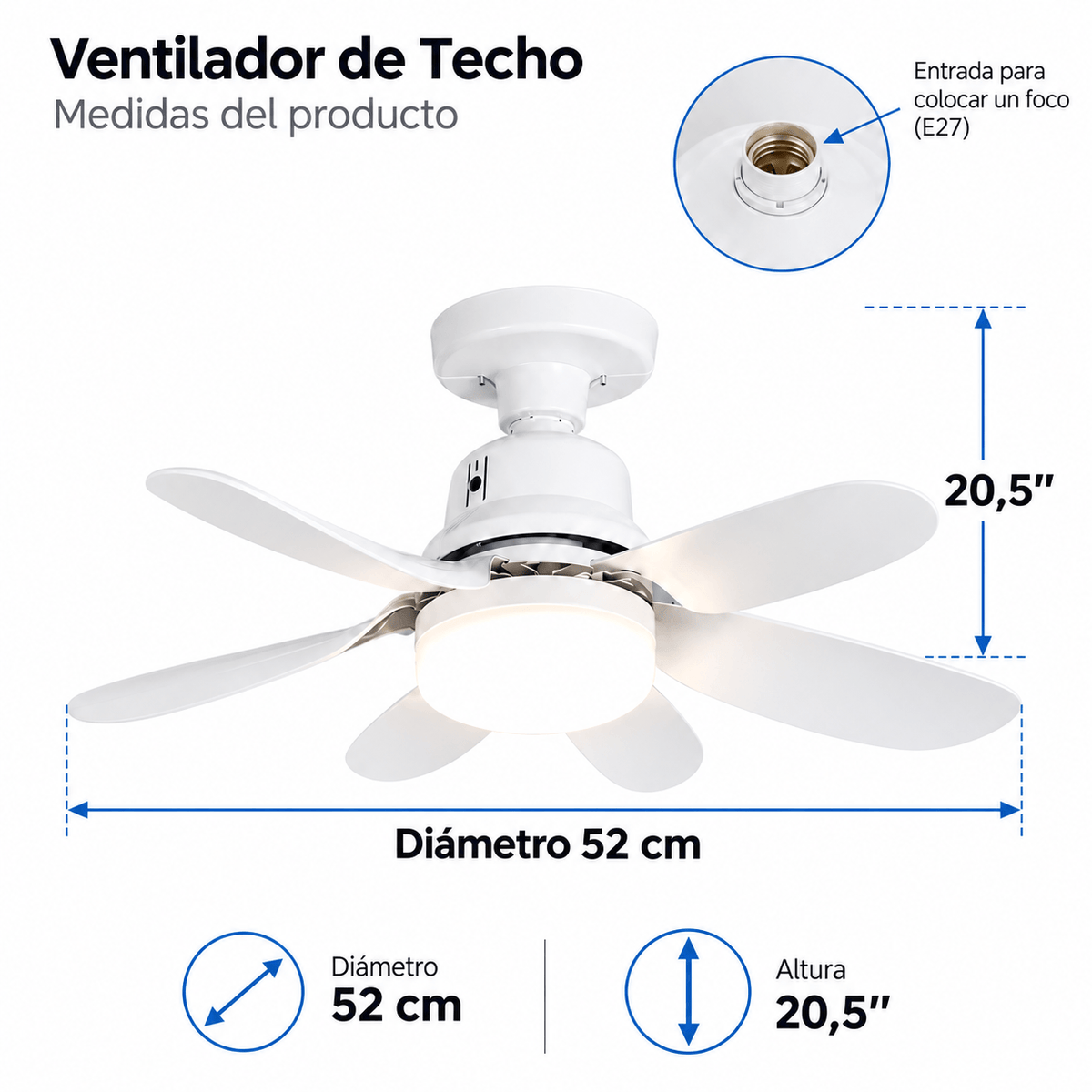 Ventilador de Techo con Luz Led